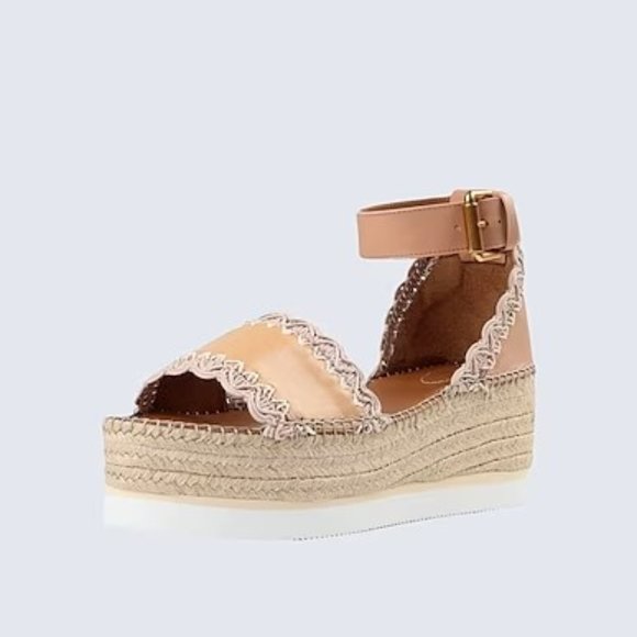 See By Chloe Glyn Leather Flatform Espadrille Sandals